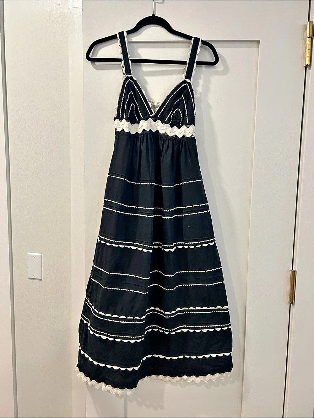 Sea New York Rayleigh Ric Rac Midi Dress in Black & White Size 0